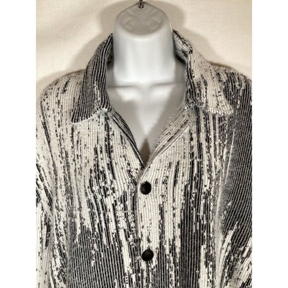 ZARA Button-up Shirt Shacket Abstract Shades of Grey Soft Large Dark Boho 90's - Picture 3 of 8